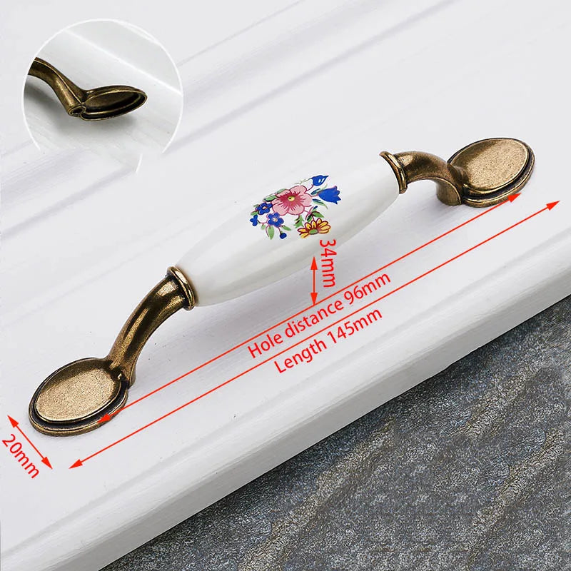 KAK Antique Bronze Ceramic Cabinet Handles Zinc Alloy Drawer Knobs Wardrobe Door Handles Morning Glory European Furniture Handle