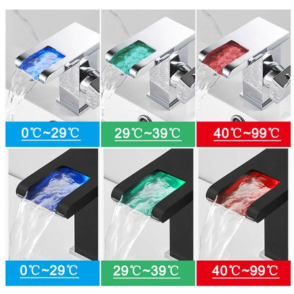 Bathroom Hydropower LED Waterfall Faucet Sink Basin Mixer Deck Mounted Solid Brass Water Power Basin Tap Luminous Washbasin Tap