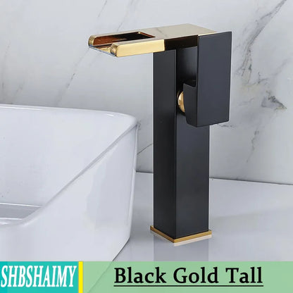 Bathroom Hydropower LED Waterfall Faucet Sink Basin Mixer Deck Mounted Solid Brass Water Power Basin Tap Luminous Washbasin Tap
