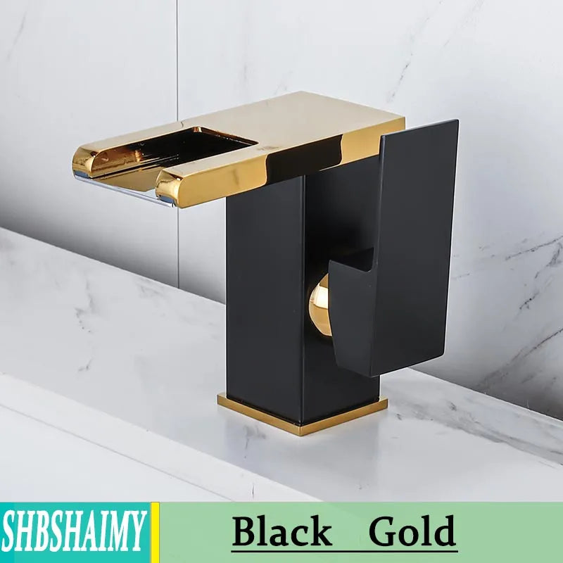 Bathroom Hydropower LED Waterfall Faucet Sink Basin Mixer Deck Mounted Solid Brass Water Power Basin Tap Luminous Washbasin Tap