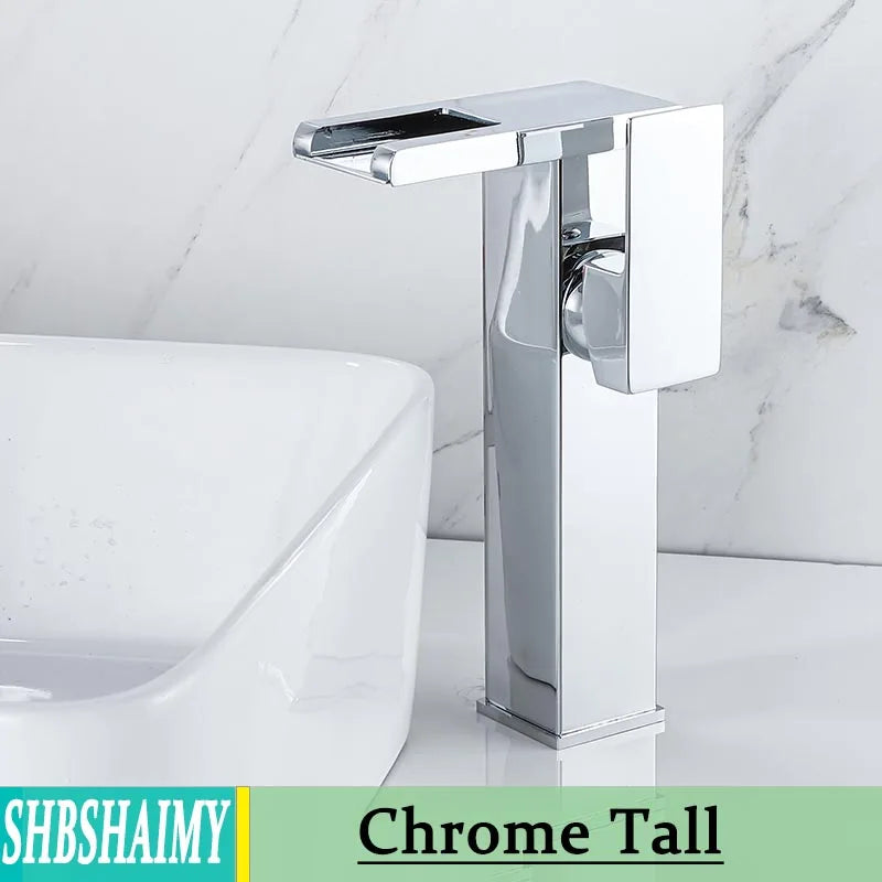 Bathroom Hydropower LED Waterfall Faucet Sink Basin Mixer Deck Mounted Solid Brass Water Power Basin Tap Luminous Washbasin Tap