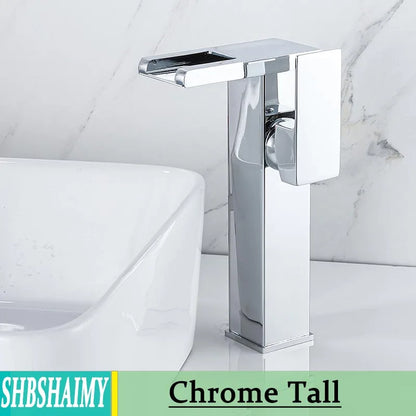Bathroom Hydropower LED Waterfall Faucet Sink Basin Mixer Deck Mounted Solid Brass Water Power Basin Tap Luminous Washbasin Tap