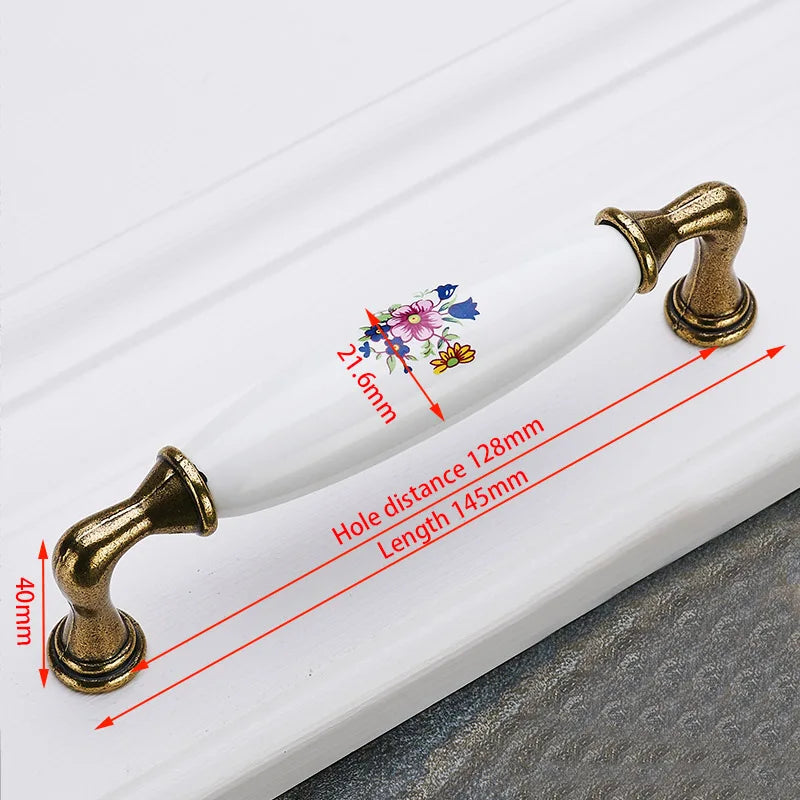 KAK Antique Bronze Ceramic Cabinet Handles Zinc Alloy Drawer Knobs Wardrobe Door Handles Morning Glory European Furniture Handle