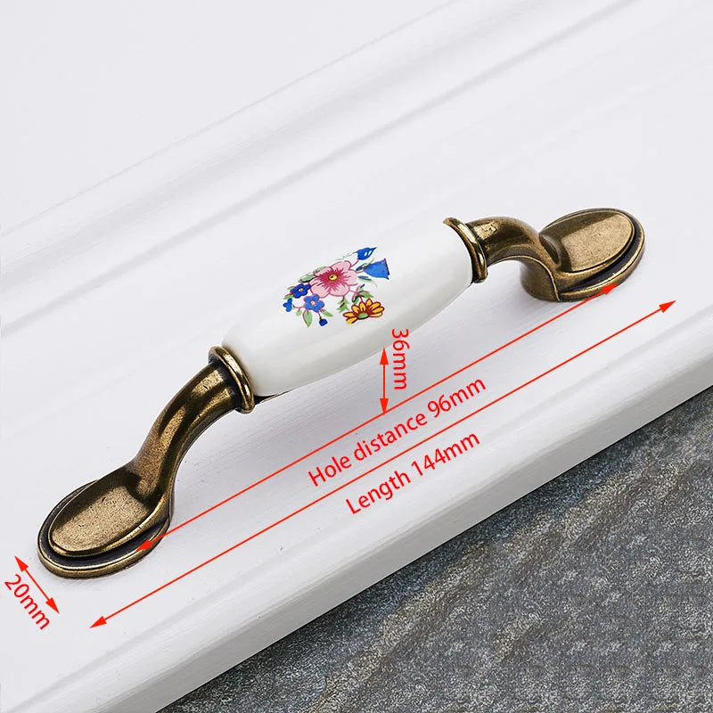 KAK Antique Bronze Ceramic Cabinet Handles Zinc Alloy Drawer Knobs Wardrobe Door Handles Morning Glory European Furniture Handle