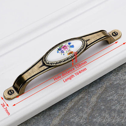 KAK Antique Bronze Ceramic Cabinet Handles Zinc Alloy Drawer Knobs Wardrobe Door Handles Morning Glory European Furniture Handle