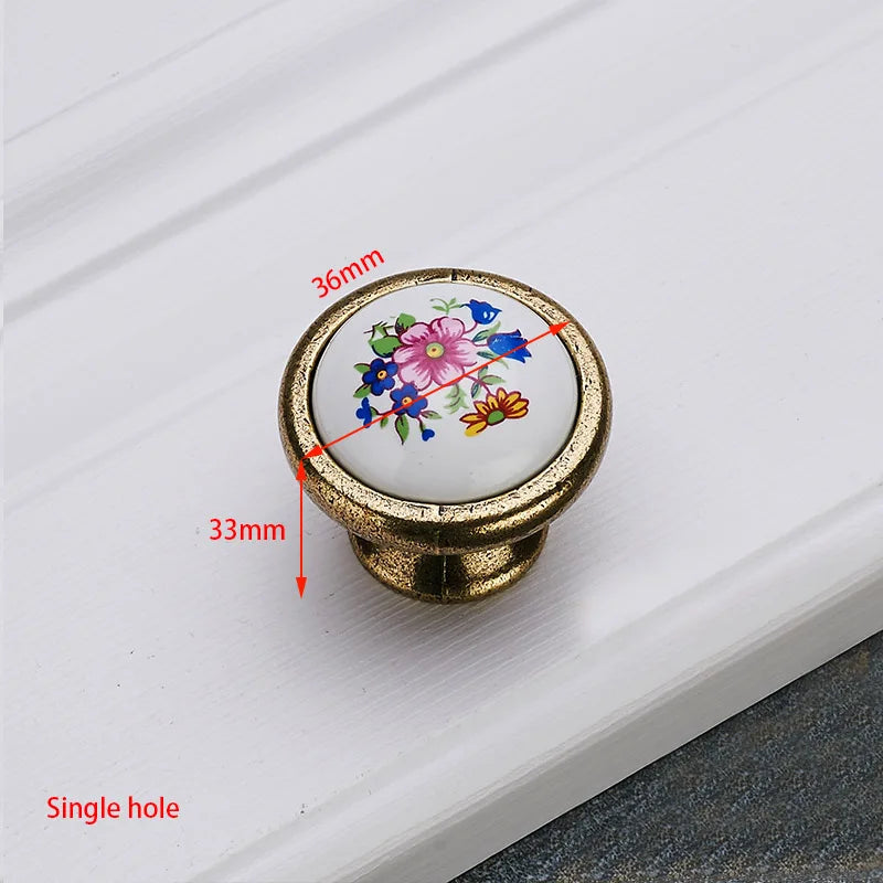 KAK Antique Bronze Ceramic Cabinet Handles Zinc Alloy Drawer Knobs Wardrobe Door Handles Morning Glory European Furniture Handle