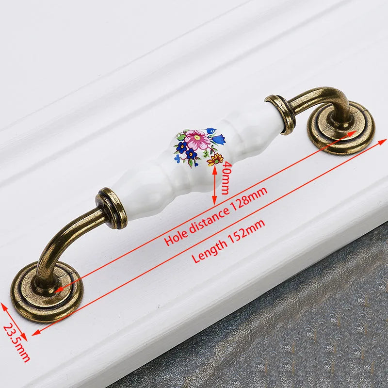 KAK Antique Bronze Ceramic Cabinet Handles Zinc Alloy Drawer Knobs Wardrobe Door Handles Morning Glory European Furniture Handle