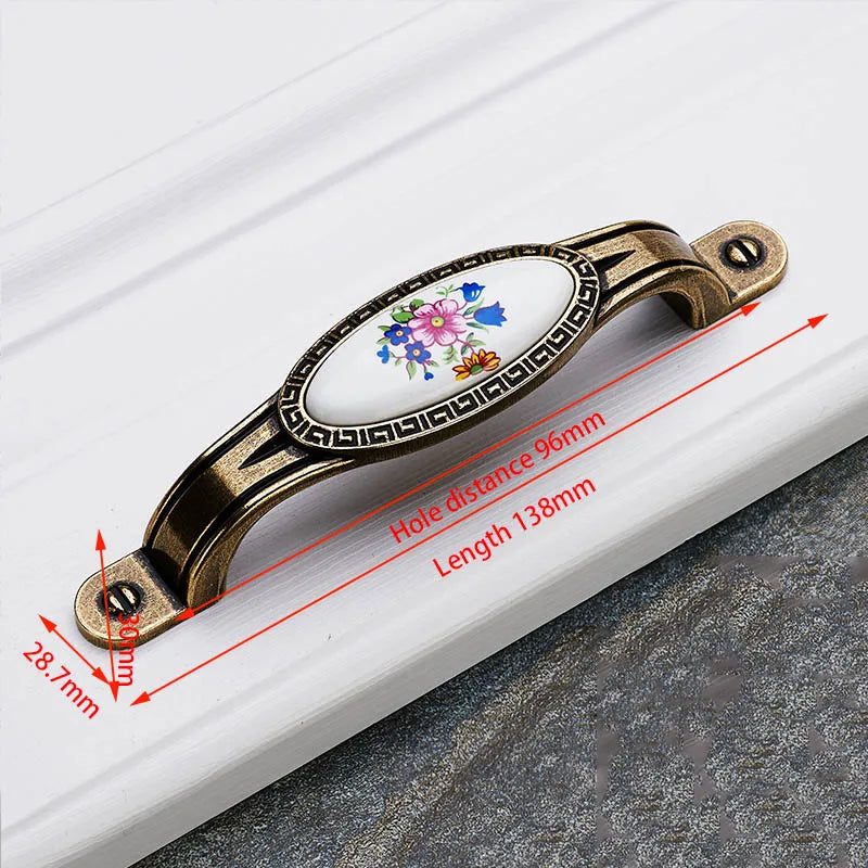 KAK Antique Bronze Ceramic Cabinet Handles Zinc Alloy Drawer Knobs Wardrobe Door Handles Morning Glory European Furniture Handle