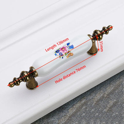 KAK Antique Bronze Ceramic Cabinet Handles Zinc Alloy Drawer Knobs Wardrobe Door Handles Morning Glory European Furniture Handle