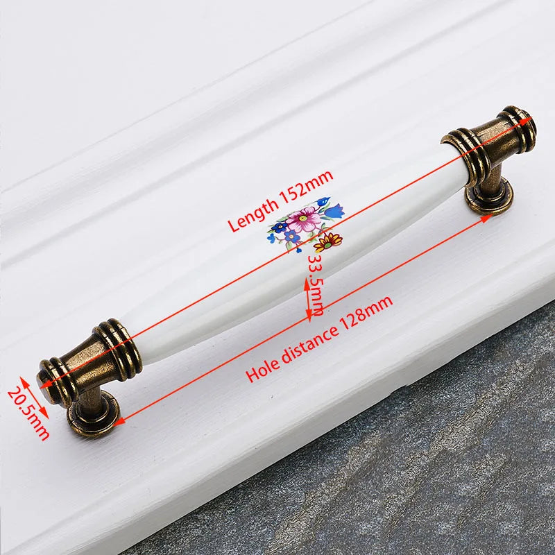 KAK Antique Bronze Ceramic Cabinet Handles Zinc Alloy Drawer Knobs Wardrobe Door Handles Morning Glory European Furniture Handle