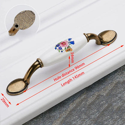 KAK Antique Bronze Ceramic Cabinet Handles Zinc Alloy Drawer Knobs Wardrobe Door Handles Morning Glory European Furniture Handle