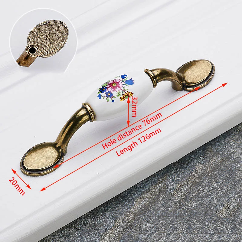 KAK Antique Bronze Ceramic Cabinet Handles Zinc Alloy Drawer Knobs Wardrobe Door Handles Morning Glory European Furniture Handle