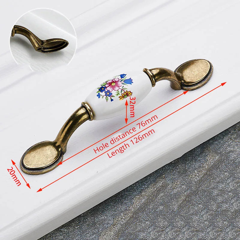 KAK Antique Bronze Ceramic Cabinet Handles Zinc Alloy Drawer Knobs Wardrobe Door Handles Morning Glory European Furniture Handle