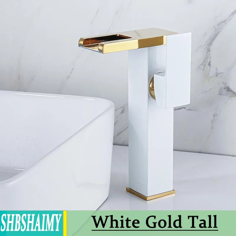Bathroom Hydropower LED Waterfall Faucet Sink Basin Mixer Deck Mounted Solid Brass Water Power Basin Tap Luminous Washbasin Tap