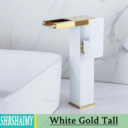 Bathroom Hydropower LED Waterfall Faucet Sink Basin Mixer Deck Mounted Solid Brass Water Power Basin Tap Luminous Washbasin Tap