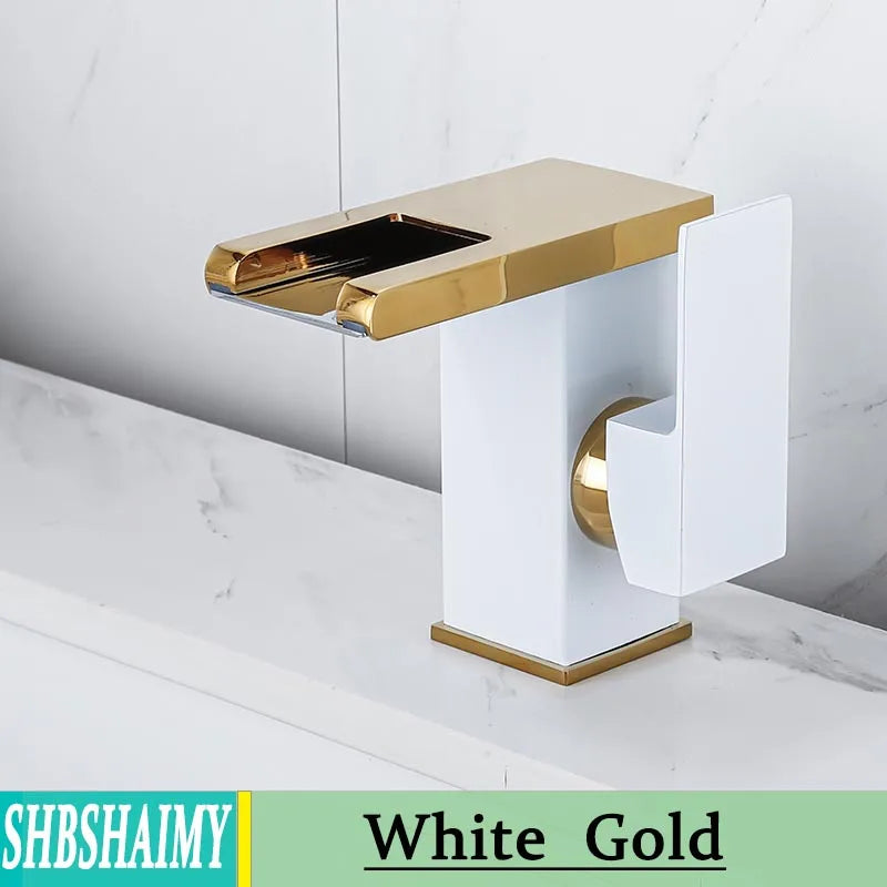 Bathroom Hydropower LED Waterfall Faucet Sink Basin Mixer Deck Mounted Solid Brass Water Power Basin Tap Luminous Washbasin Tap