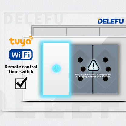 DELEFU 4*2 White Tempered Glass Brazil Standard Outlet with Double USB Type C Wall Power Socket  Switch Tuya Wifi 10A 20A