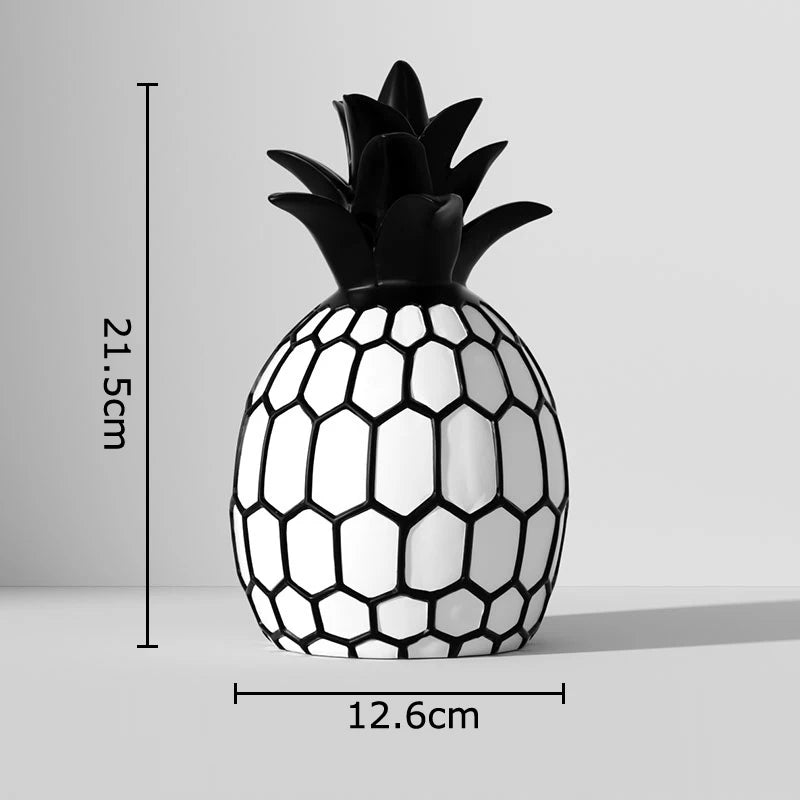 Black and White Stripe Apple Pineapple Statue Desk Decoration Ornaments Minimalism Fruits Resin Sculpture Room Aesthetics Decor