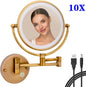 10X Magnifying LED Makeup Mirror Touch on Dual Arm Extend Wall Mounted Bathroom Mirror Double Sided Vanity Mirror for Bathroom