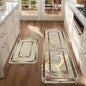 Spring Summer Kitchen Decor Mat Set, Marble Style Gold Plated Printed Floor Mats for Home & Laundry Room Entrance Doorway