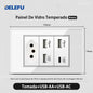 DELEFU 4*2 White Tempered Glass Brazil Standard Outlet with Double USB Type C Wall Power Socket  Switch Tuya Wifi 10A 20A