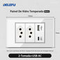 DELEFU 4*2 White Tempered Glass Brazil Standard Outlet with Double USB Type C Wall Power Socket  Switch Tuya Wifi 10A 20A