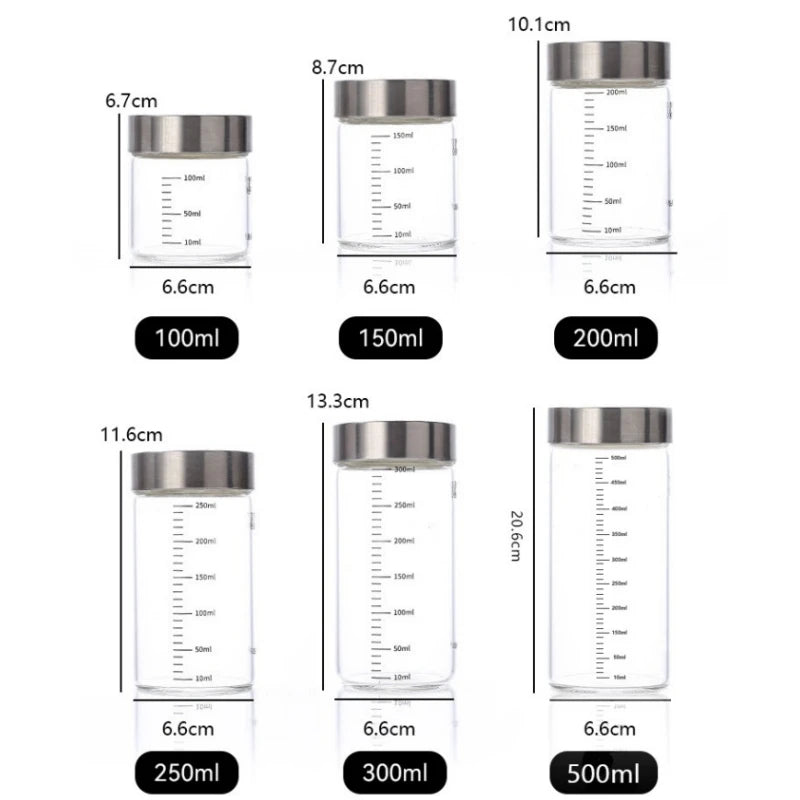 Pote de Vidro Hermético com Escala 100-500ml — Alta Borossilicato