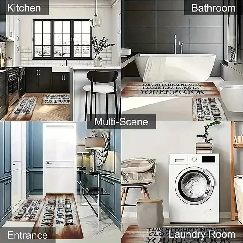 Spring Summer Kitchen Decor Mat Set, Marble Style Gold Plated Printed Floor Mats for Home & Laundry Room Entrance Doorway