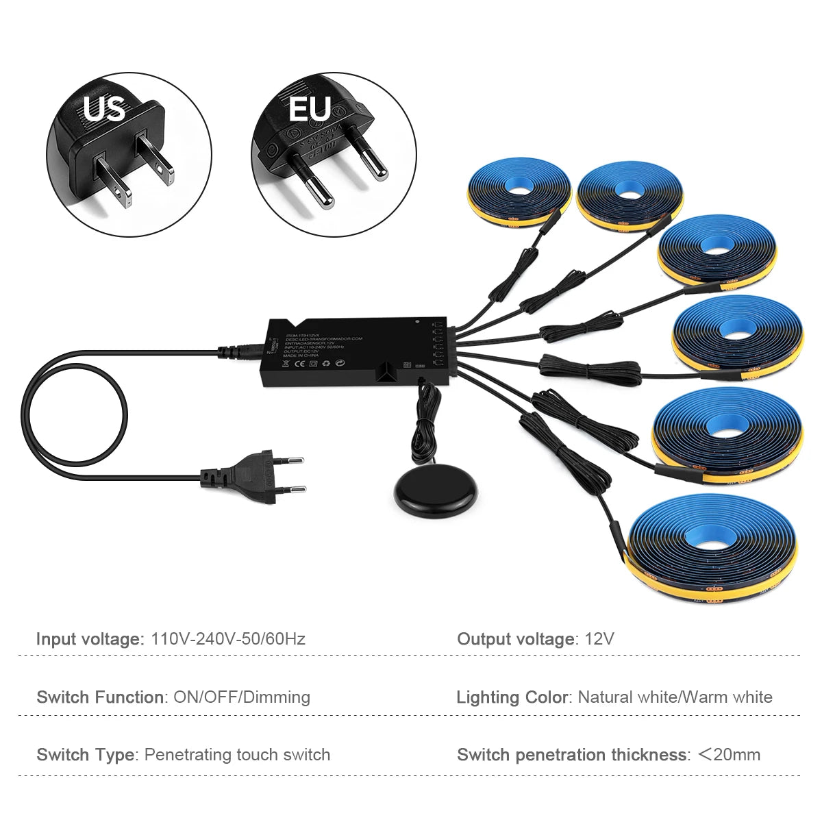 Smart Penetrable Wood COB LED Strip Touch Sensor Light 1-6 PCS 1-3m Black PCB Embedded Cabinet TV Wall Backlight Parallel Lights