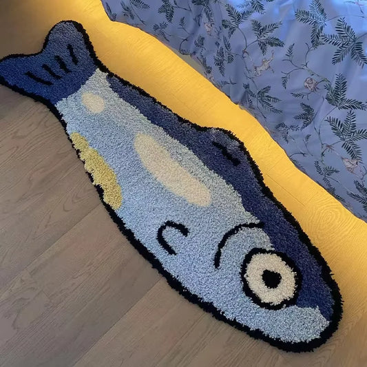 VIKAMA  Salted Fish Shape Creative Carpet Imitation Cashmere Carpet Bedroom Bedside Rugs Waterproof Non-Slip Bathroom Floor Mat