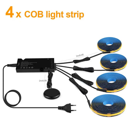 Smart Penetrable Wood COB LED Strip Touch Sensor Light 1-6 PCS 1-3m Black PCB Embedded Cabinet TV Wall Backlight Parallel Lights