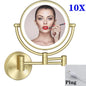 10X Magnifying LED Makeup Mirror Touch on Dual Arm Extend Wall Mounted Bathroom Mirror Double Sided Vanity Mirror for Bathroom