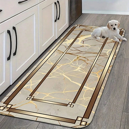 Spring Summer Kitchen Decor Mat Set, Marble Style Gold Plated Printed Floor Mats for Home & Laundry Room Entrance Doorway