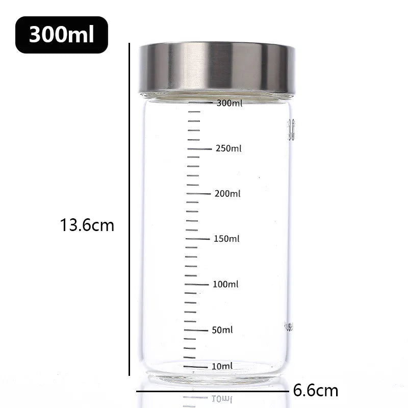 Pote de Vidro Hermético com Escala 100-500ml — Alta Borossilicato