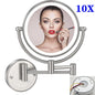 10X Magnifying LED Makeup Mirror Touch on Dual Arm Extend Wall Mounted Bathroom Mirror Double Sided Vanity Mirror for Bathroom