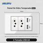 DELEFU 4*2 White Tempered Glass Brazil Standard Outlet with Double USB Type C Wall Power Socket  Switch Tuya Wifi 10A 20A