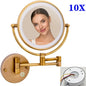 10X Magnifying LED Makeup Mirror Touch on Dual Arm Extend Wall Mounted Bathroom Mirror Double Sided Vanity Mirror for Bathroom