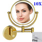 10X Magnifying LED Makeup Mirror Touch on Dual Arm Extend Wall Mounted Bathroom Mirror Double Sided Vanity Mirror for Bathroom