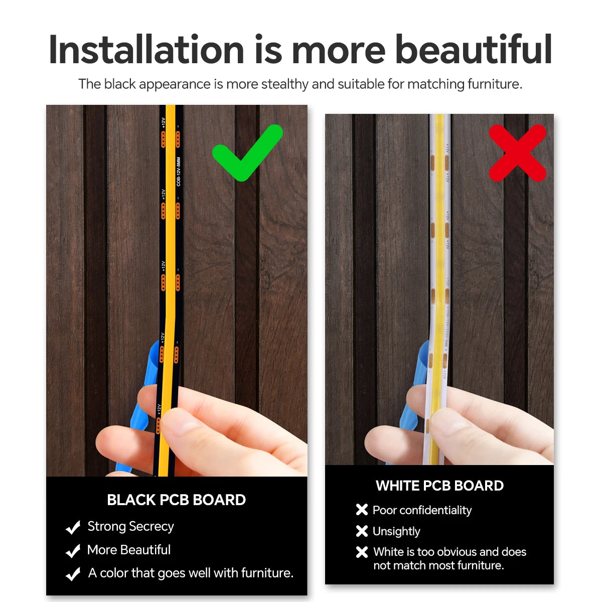 Smart Penetrable Wood COB LED Strip Touch Sensor Light 1-6 PCS 1-3m Black PCB Embedded Cabinet TV Wall Backlight Parallel Lights