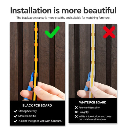 Smart Penetrable Wood COB LED Strip Touch Sensor Light 1-6 PCS 1-3m Black PCB Embedded Cabinet TV Wall Backlight Parallel Lights