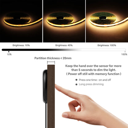 Smart Penetrable Wood COB LED Strip Touch Sensor Light 1-6 PCS 1-3m Black PCB Embedded Cabinet TV Wall Backlight Parallel Lights