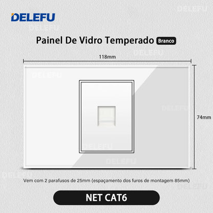 DELEFU 4*2 White Tempered Glass Brazil Standard Outlet with Double USB Type C Wall Power Socket  Switch Tuya Wifi 10A 20A