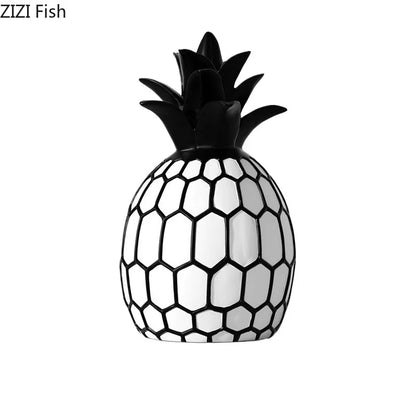 Black and White Stripe Apple Pineapple Statue Desk Decoration Ornaments Minimalism Fruits Resin Sculpture Room Aesthetics Decor
