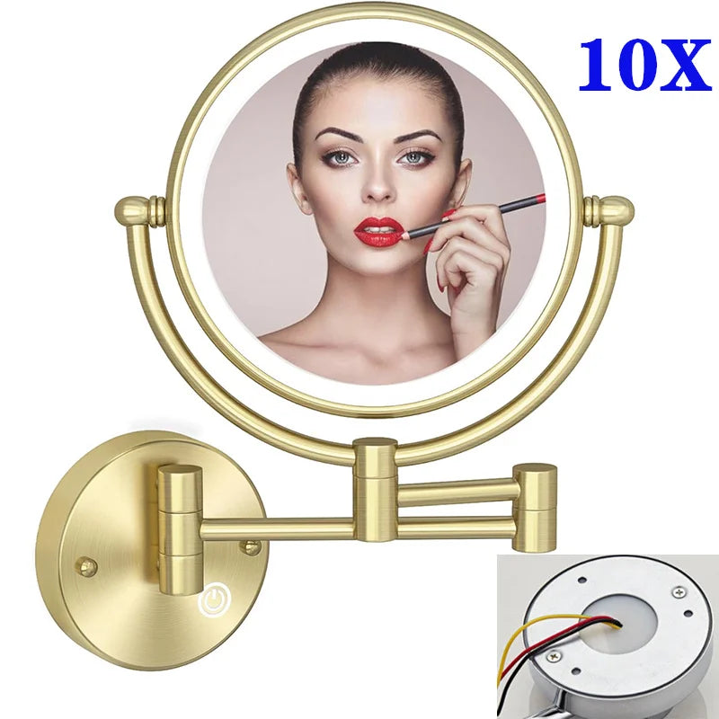 10X Magnifying LED Makeup Mirror Touch on Dual Arm Extend Wall Mounted Bathroom Mirror Double Sided Vanity Mirror for Bathroom
